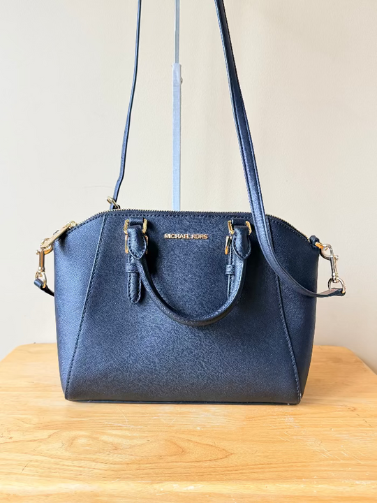 Michael Kors - Saffiano Leather Crossbody Dome Bag - Black with Gold Tones