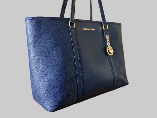 Michael Kors Blue Jet Set Leather Buckle Tote Bag
