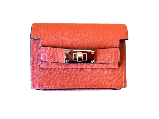 Wallet accordian style design to hold many credit cards - light brown with gold hardware