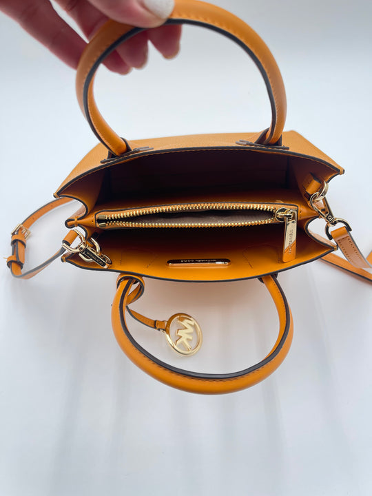 Michael Kors MERCER Medium Leather Logo Crossbody Bag - Mustard/Marigold