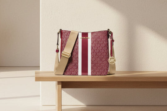 Michael Kors - Jet Set Travel Signature Logo Messenger Bag/Crossbody CHERRY/GOLD