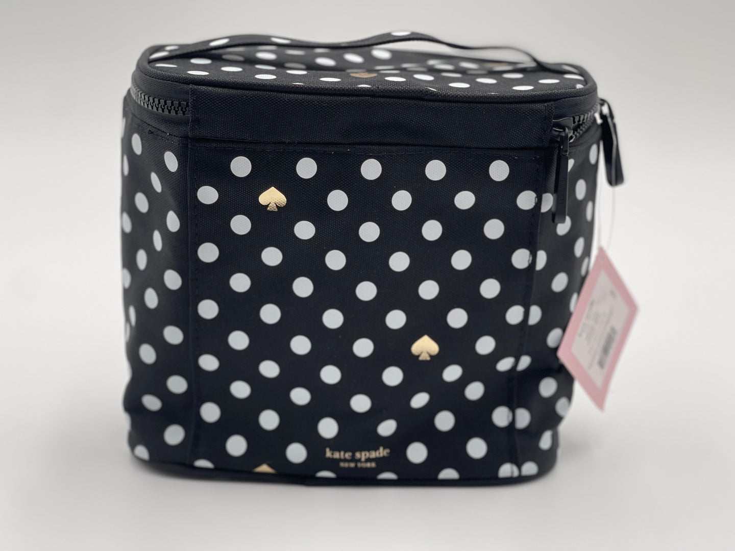 Kate Spade Lunch Bag - Black w/White Dots in Signature Gold Spades - NEW