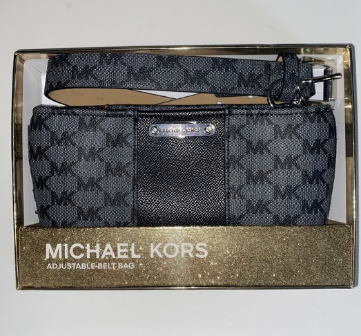 Michael Kors Belt Bag - Black & Gray signature logo with silver accents