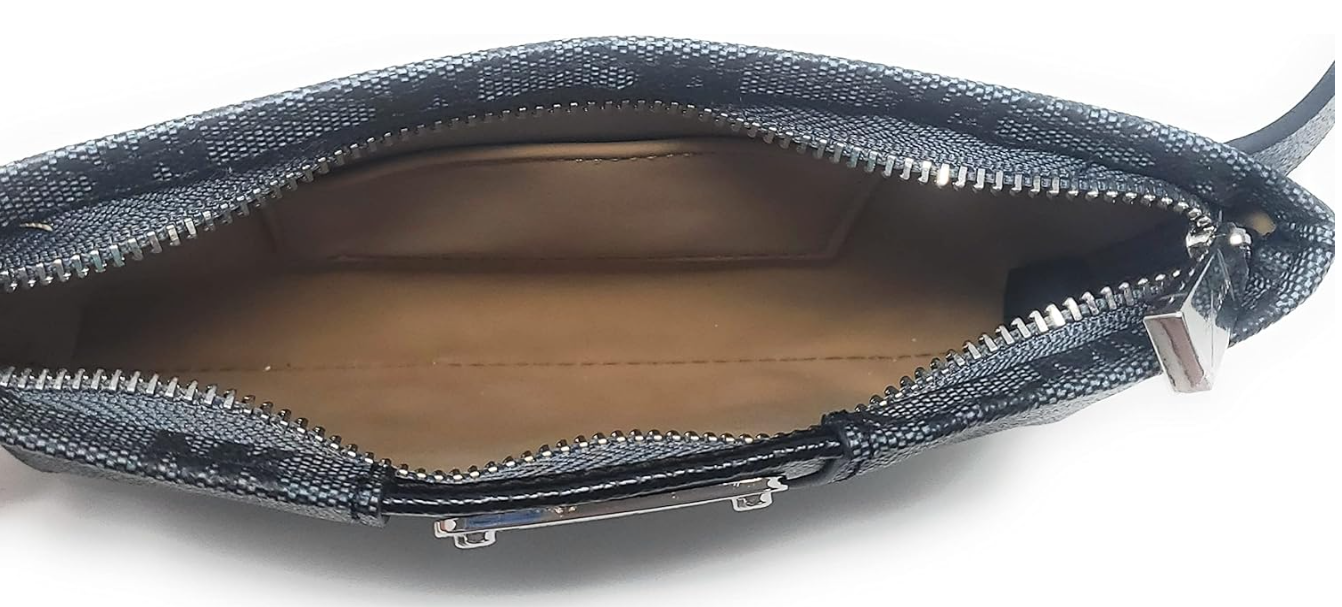 Michael Kors Belt Bag - Black & Gray signature logo with silver accents - inside