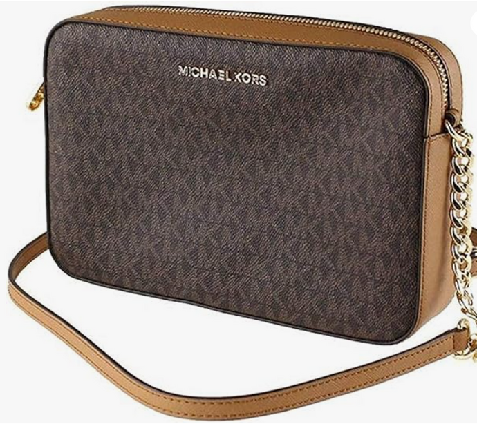 Two-toned brown crossbody Jet Set Bag - Logo print canvas - front