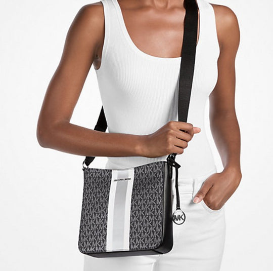 Michael Kors - Jet Set Travel Signature Logo Messenger Bag/Crossbody BLACK/WHITE