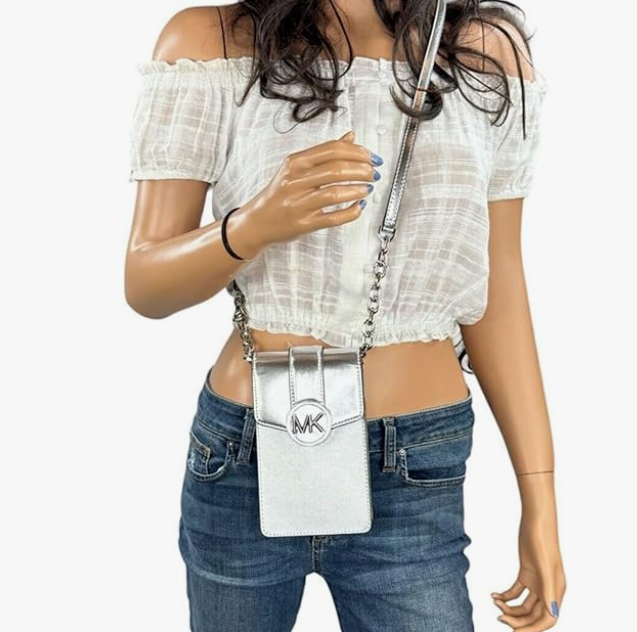 Phone Crossbody Bag - Silver Leather bag