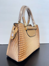 Load image into Gallery viewer, Light Brown Crocodile Pattern Crossbody Bag - Patent Leather &amp; 3 compartments - side
