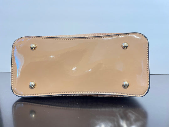 Light Brown Crocodile Pattern Crossbody Bag - Patent Leather & 3 compartments- bottom
