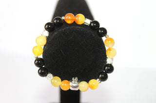 Citrin/Black Obsidian - 7" GENUINE Natural Stones/Healing Crystals, hand-crafted bracelets (Citrine, Pink Agate, Blue Sodalite, Black Obsidian, Amethyst). BGYB6-5
