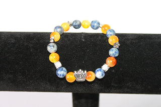 Citrin/Blue Sodalite w/crown - 7" GENUINE Natural Stones/Healing Crystals, hand-crafted bracelets (Citrine, Pink Agate, Blue Sodalite, Black Obsidian, Amethyst). BGYB6-2