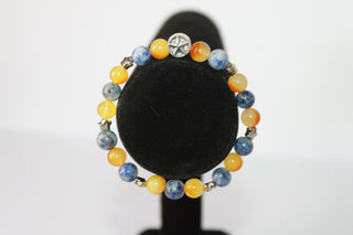 Citrin/Blue Sodalite w/star charm - 7" GENUINE Natural Stones/Healing Crystals, hand-crafted bracelets (Citrine, Pink Agate, Blue Sodalite, Black Obsidian, Amethyst). BGYB6-3
