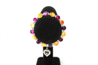 Citrin/Pink Agate w/heart charm - 7" GENUINE Natural Stones/Healing Crystals, hand-crafted bracelets (Citrine, Pink Agate, Blue Sodalite, Black Obsidian, Amethyst). BGYB6-4