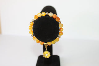 Citrine Flower - 7" GENUINE Natural Stones/Healing Crystals, hand-crafted bracelets (Citrine, Pink Agate, Blue Sodalite, Black Obsidian, Amethyst). BGYB6-1