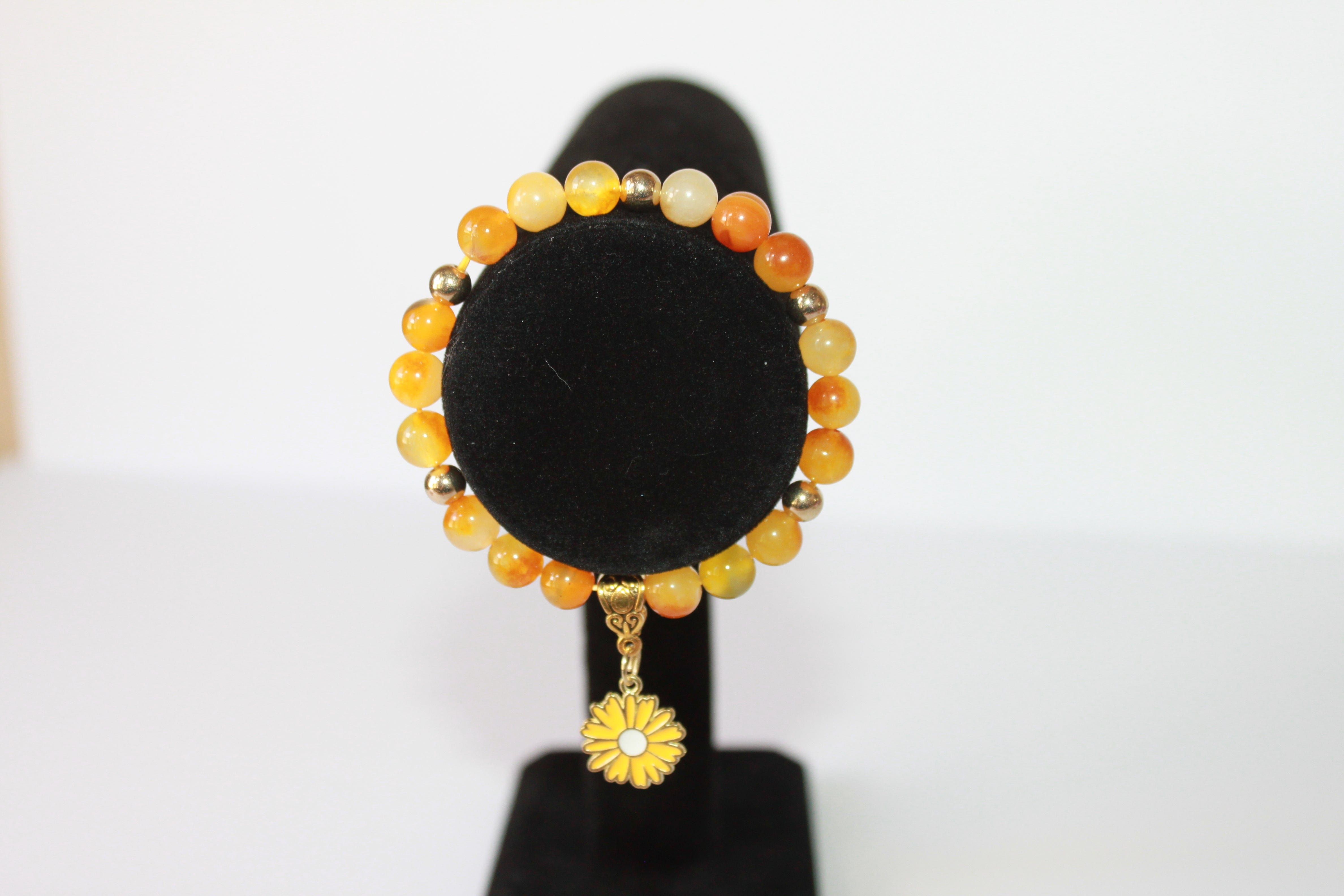 Citrine Flower - 7" GENUINE Natural Stones/Healing Crystals, hand-crafted bracelets (Citrine, Pink Agate, Blue Sodalite, Black Obsidian, Amethyst). BGYB6-1