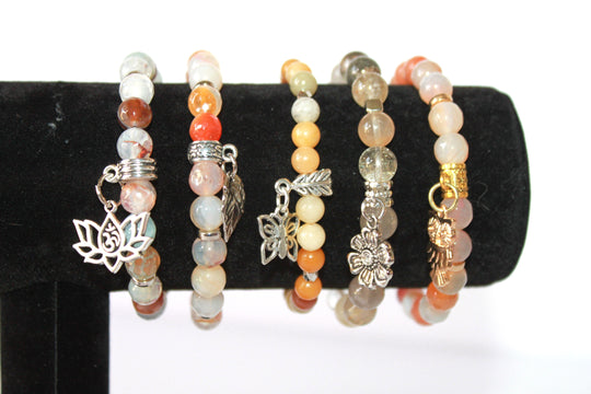Copy of GENUINE Natural Stones/Healing Crystals, hand-crafted bracelets (Citrine, Pink Agate, Blue Sodalite, Black Obsidian, Amethyst).