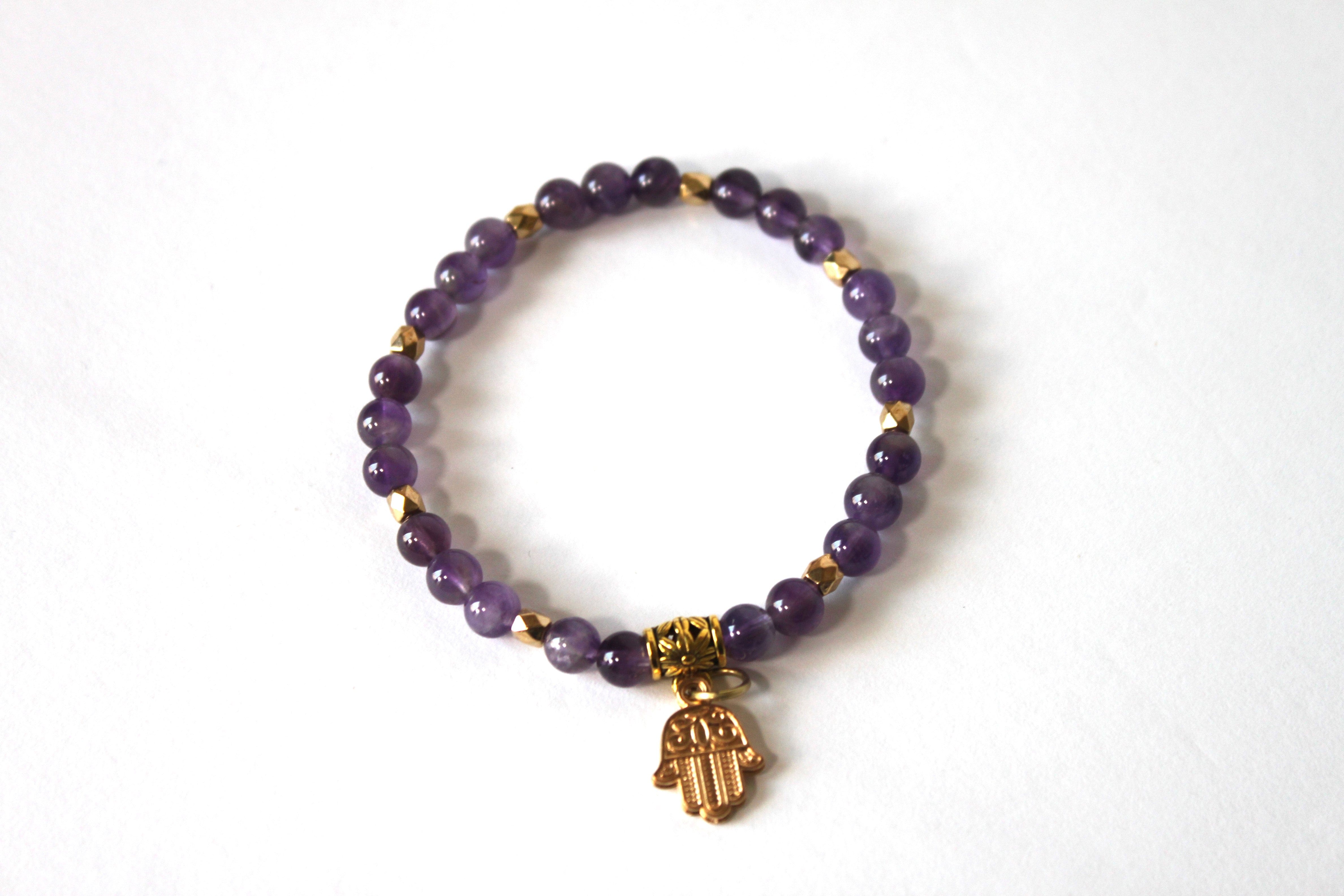 Copy of GENUINE Natural Stones/Healing Crystals, hand-crafted bracelets (purple amethyst, purple crystal, purple agate, white quartz).