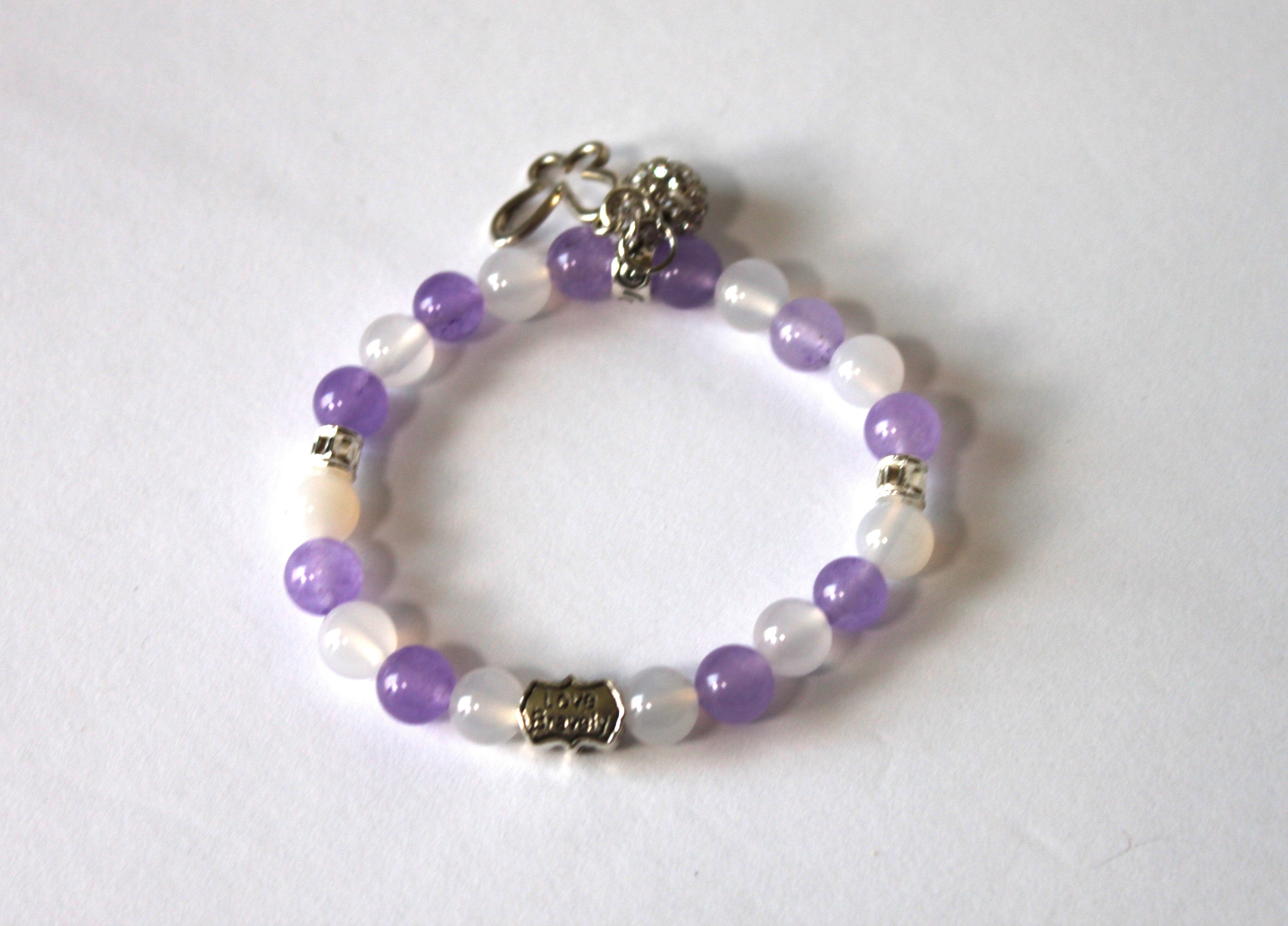 Copy of GENUINE Natural Stones/Healing Crystals, hand-crafted bracelets (purple amethyst, purple crystal, purple agate, white quartz).