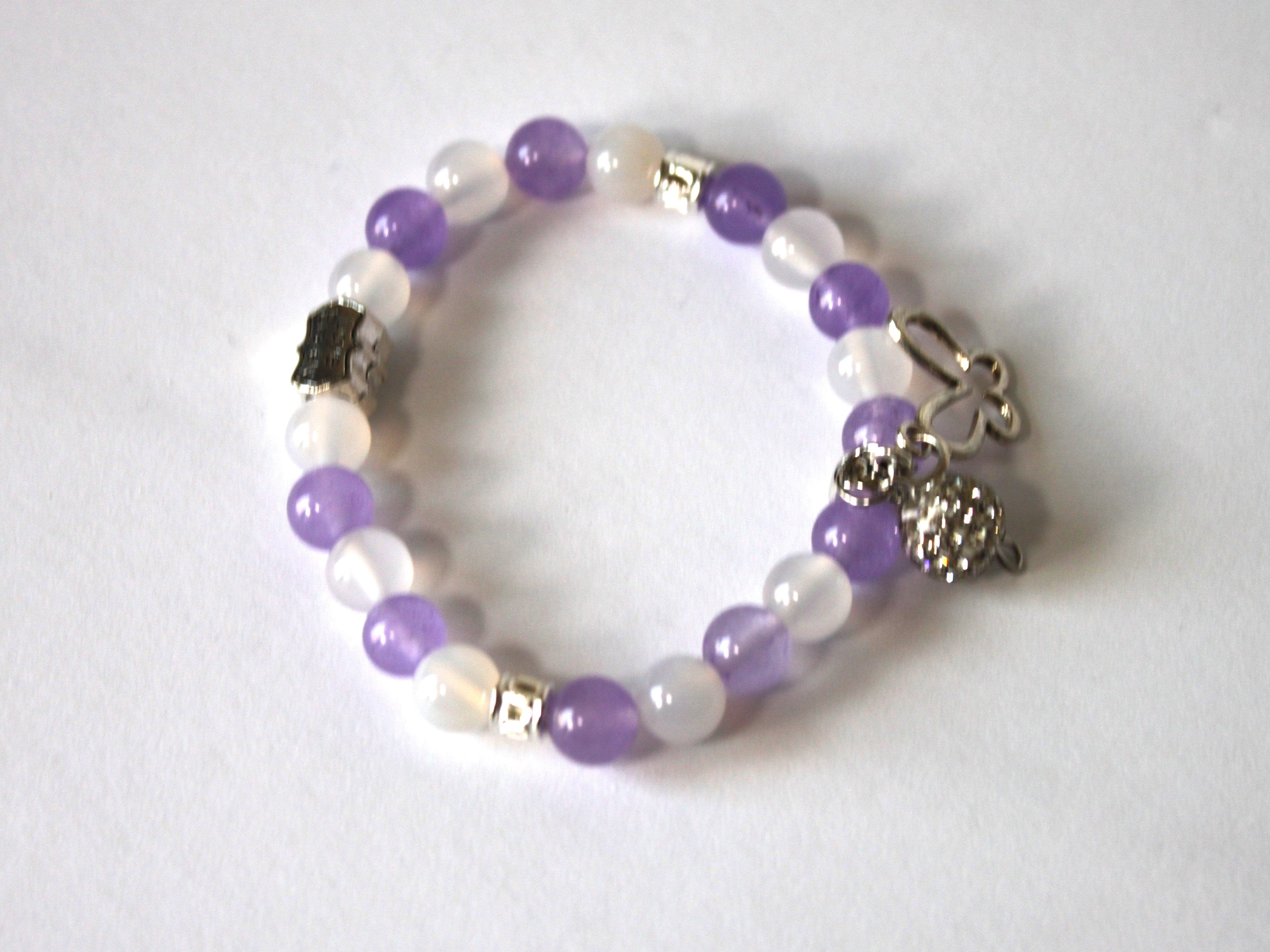 Copy of GENUINE Natural Stones/Healing Crystals, hand-crafted bracelets (purple amethyst, purple crystal, purple agate, white quartz).