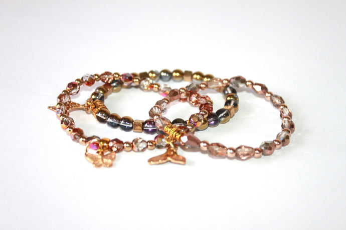 Czech Crystals/Glass hand-crafted bracelets (Multiple styles/color options available). Adorned with silver or gold charms