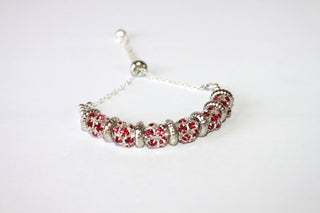 Dark pink stones Hand-crafted stainless steel and crystal adjustable bracelet - Available in various colors.