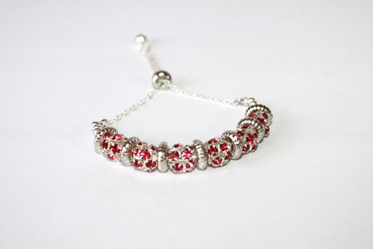 Dark pink stones Hand-crafted stainless steel and crystal adjustable bracelet - Available in various colors.