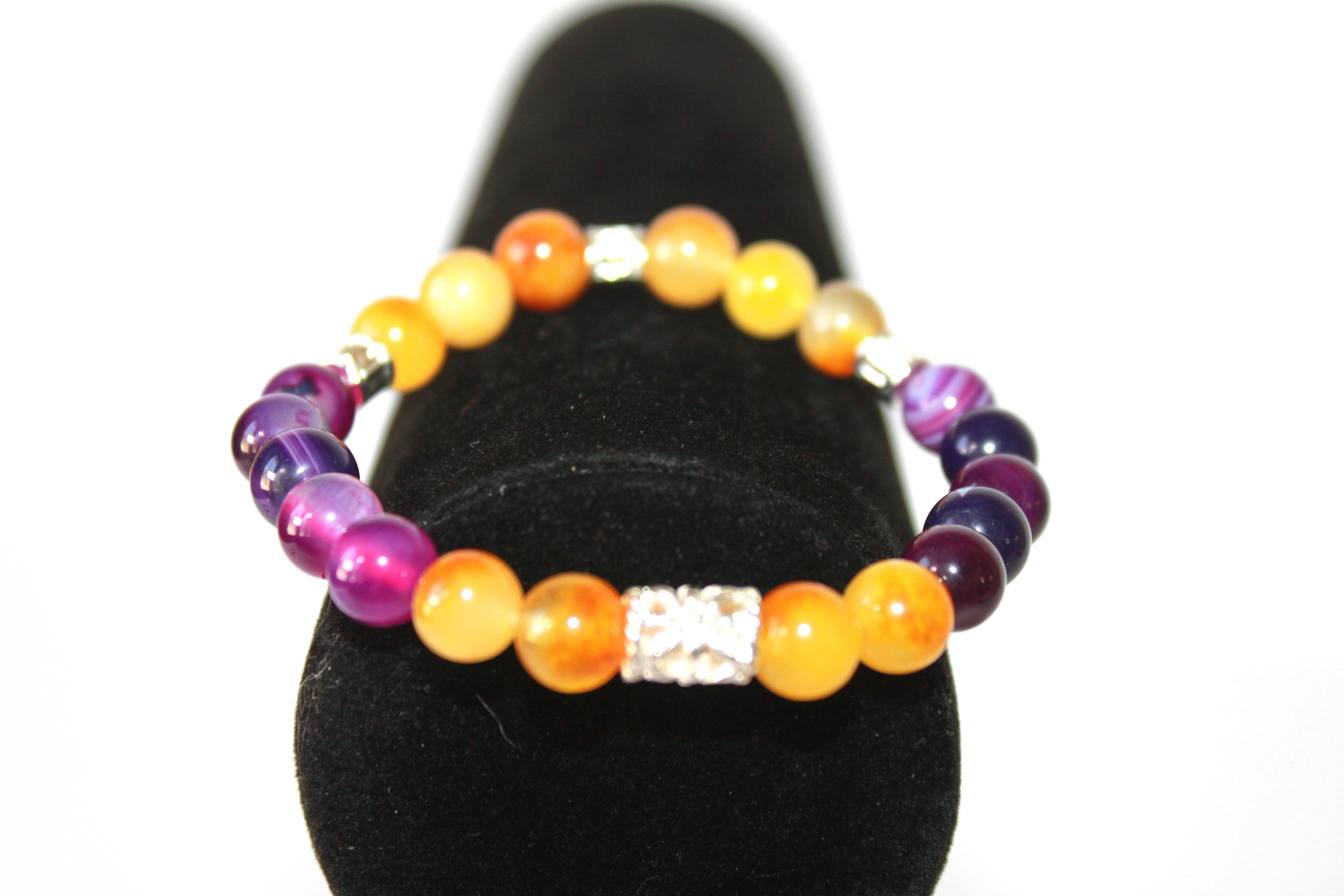 GENUINE Natural Stones/Healing Crystals, hand-crafted bracelets (Citrine, Pink Agate, Blue Sodalite, Black Obsidian, Amethyst).