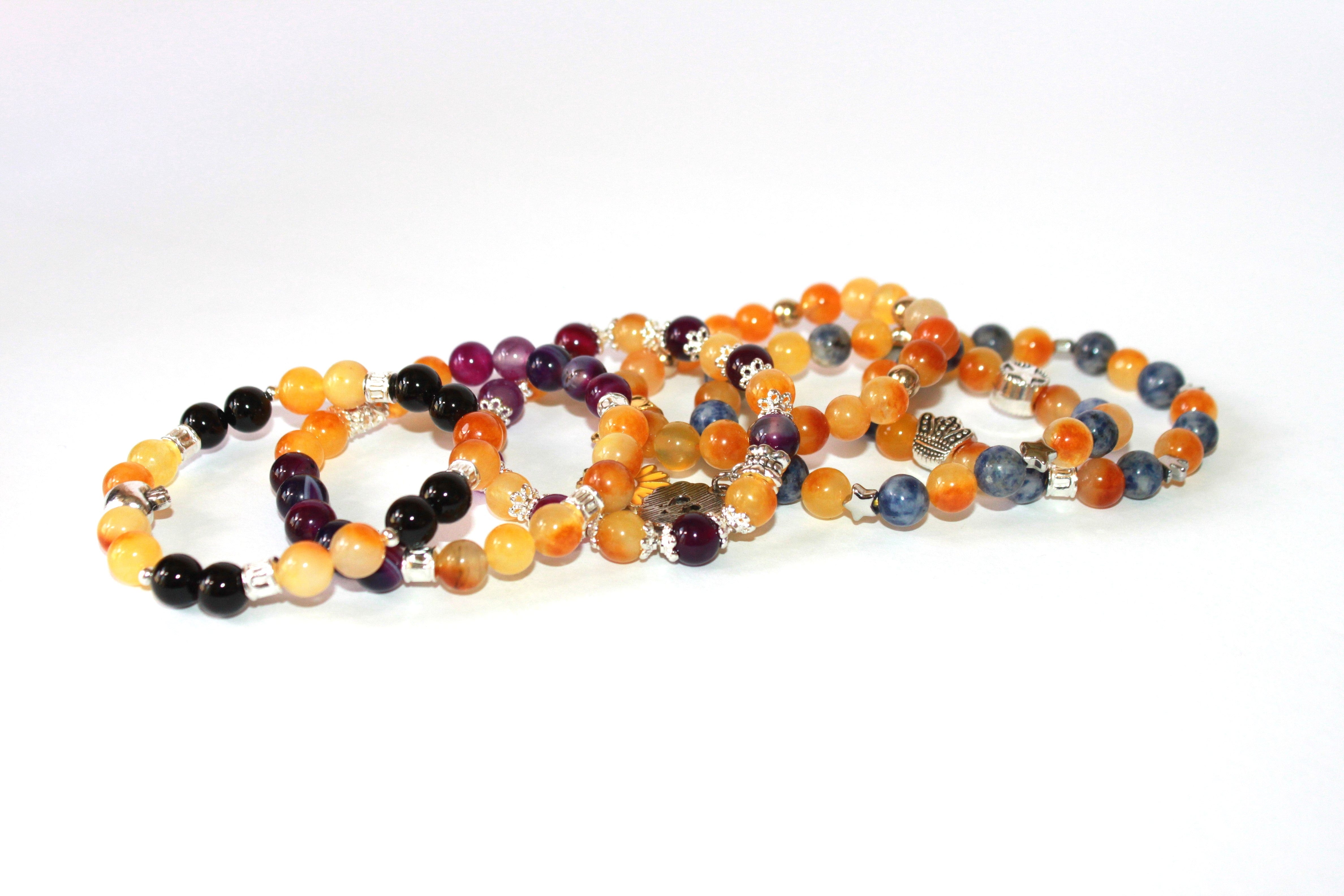 GENUINE Natural Stones/Healing Crystals, hand-crafted bracelets (Citrine, Pink Agate, Blue Sodalite, Black Obsidian, Amethyst).
