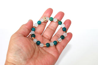 GENUINE Natural Stones/Healing Crystals, hand-crafted bracelets (Green and blue agate, white labradorite, green jade).