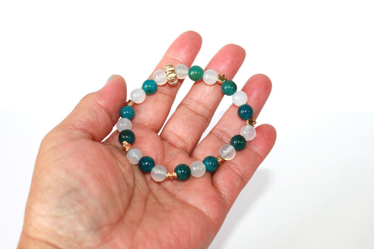 GENUINE Natural Stones/Healing Crystals, hand-crafted bracelets (Green and blue agate, white labradorite, green jade).