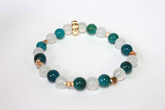 GENUINE Natural Stones/Healing Crystals, hand-crafted bracelets (Green and blue agate, white labradorite, green jade).