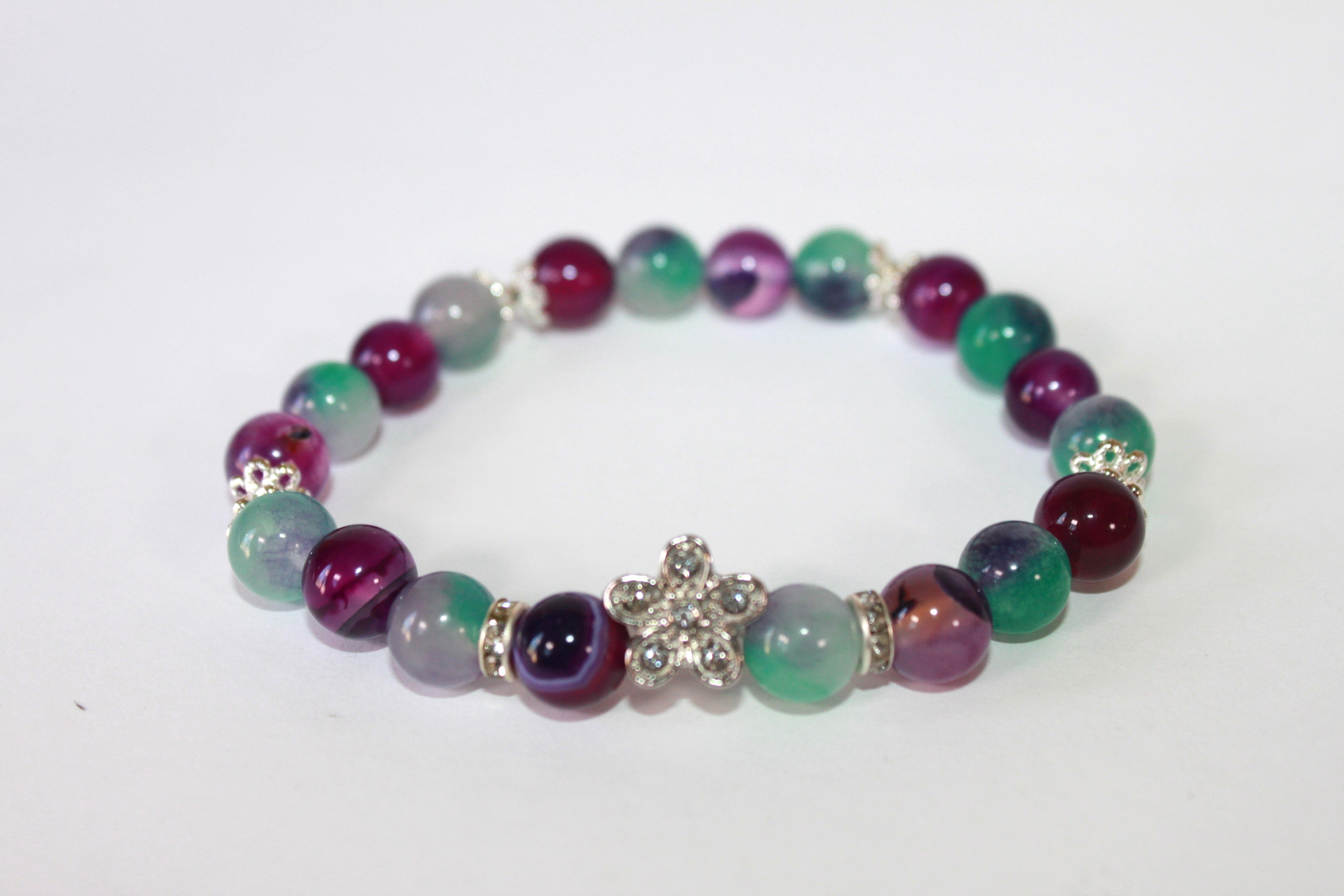 GENUINE Natural Stones/Healing Crystals, hand-crafted bracelets (Green and blue agate, white labradorite, green jade).