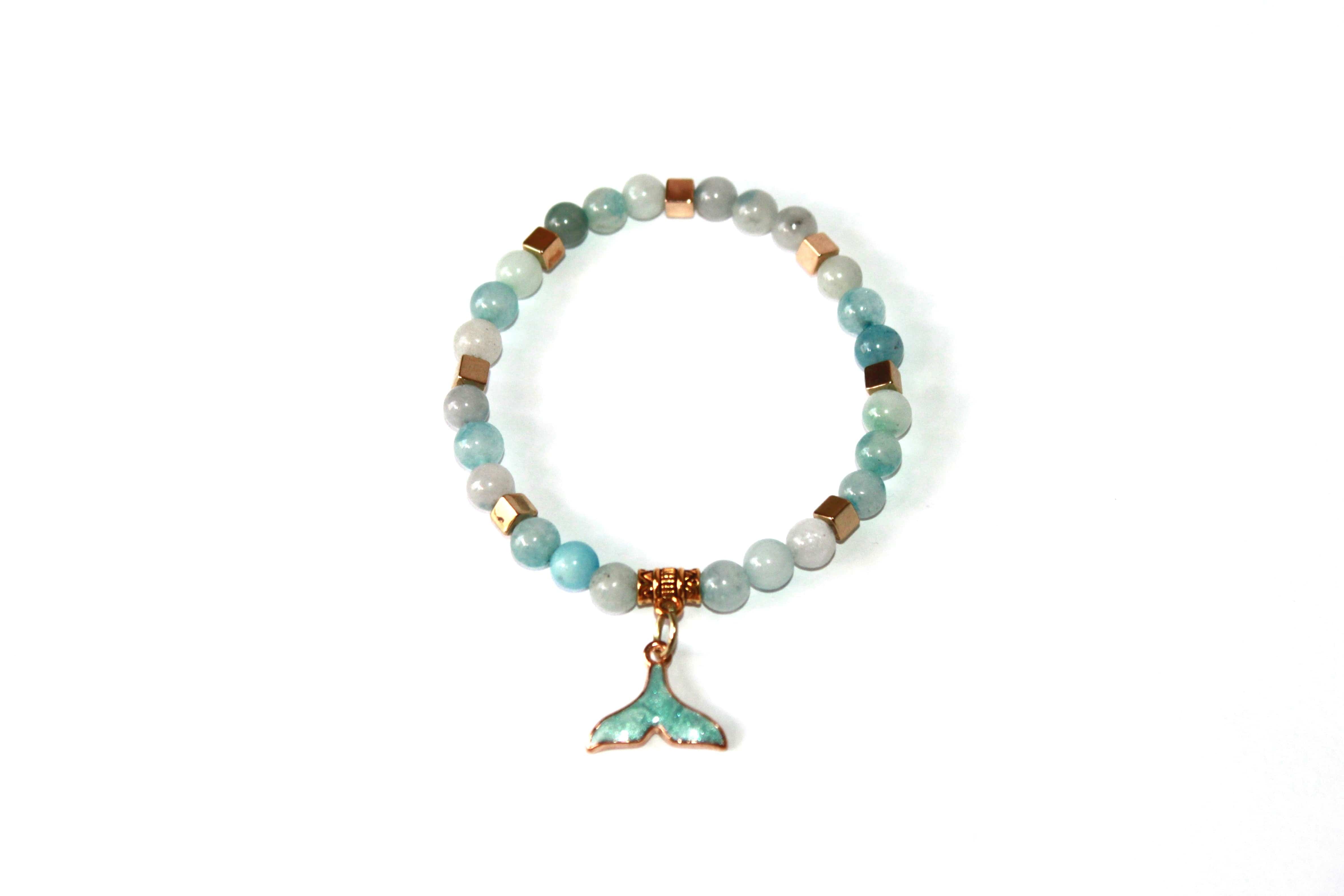 GENUINE Natural Stones/Healing Crystals, hand-crafted bracelets (Green and blue agate, white labradorite, green jade).