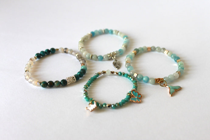 Copy of GENUINE Natural Stones/Healing Crystals, hand-crafted bracelets (Green and blue agate, white labradorite, green jade).