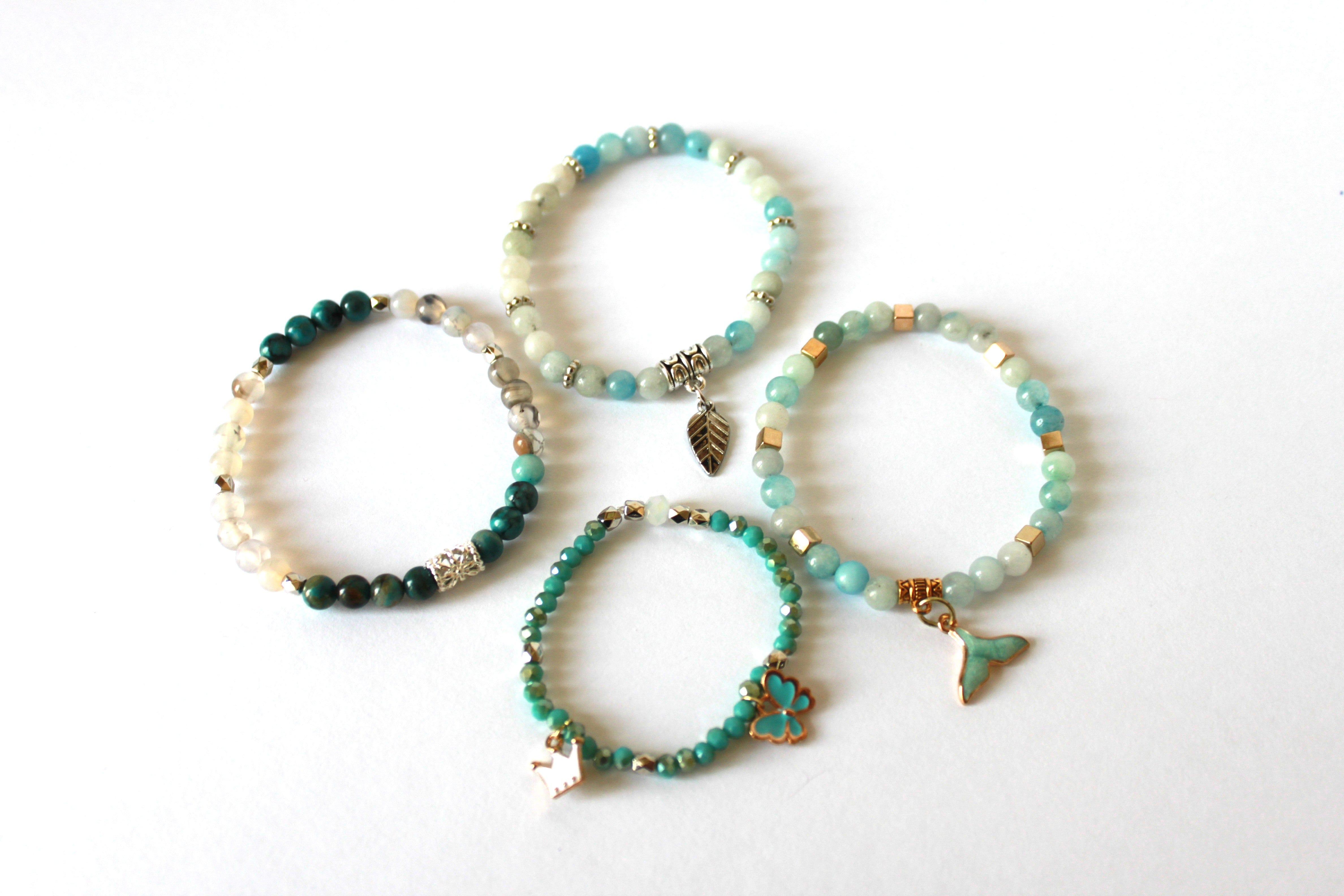 Copy of GENUINE Natural Stones/Healing Crystals, hand-crafted bracelets (Green and blue agate, white labradorite, green jade).