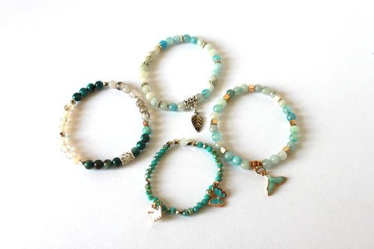 Copy of GENUINE Natural Stones/Healing Crystals, hand-crafted bracelets (Green and blue agate, white labradorite, green jade).