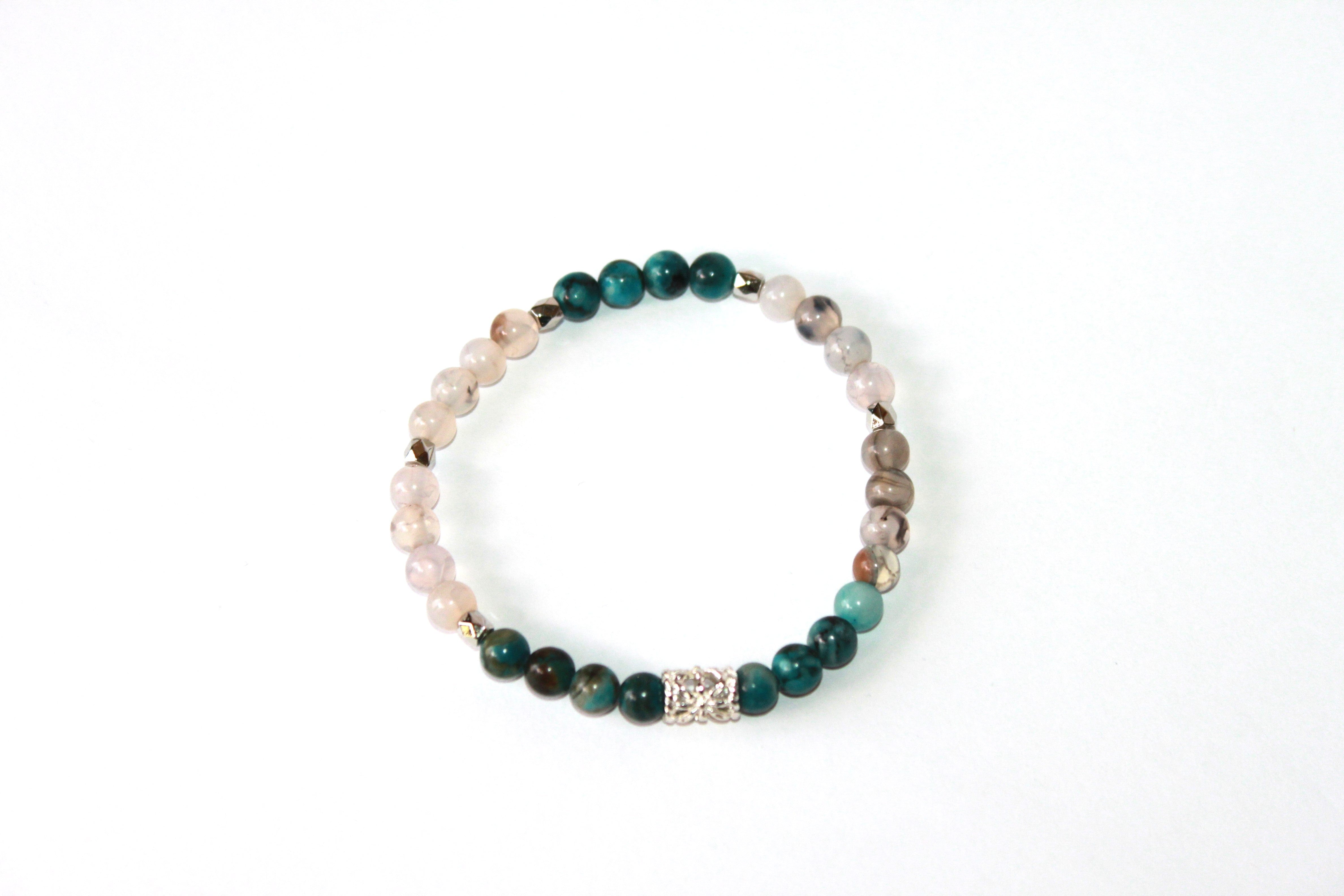 GENUINE Natural Stones/Healing Crystals, hand-crafted bracelets (Green and blue agate, white labradorite, green jade).