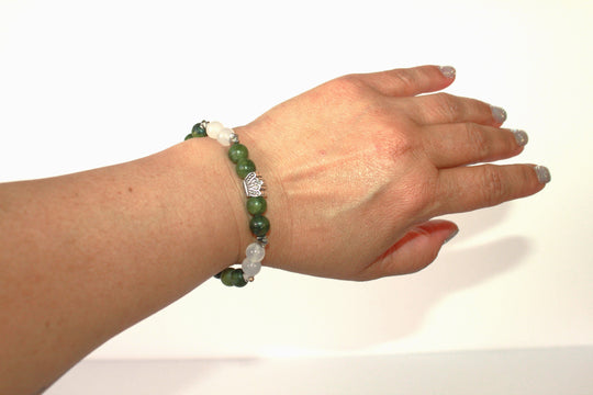 GENUINE Natural Stones/Healing Crystals, hand-crafted bracelets (Green Aventurine, Green Qing Hai Jade, White Quartz, Green Turquoise). BGGRB3