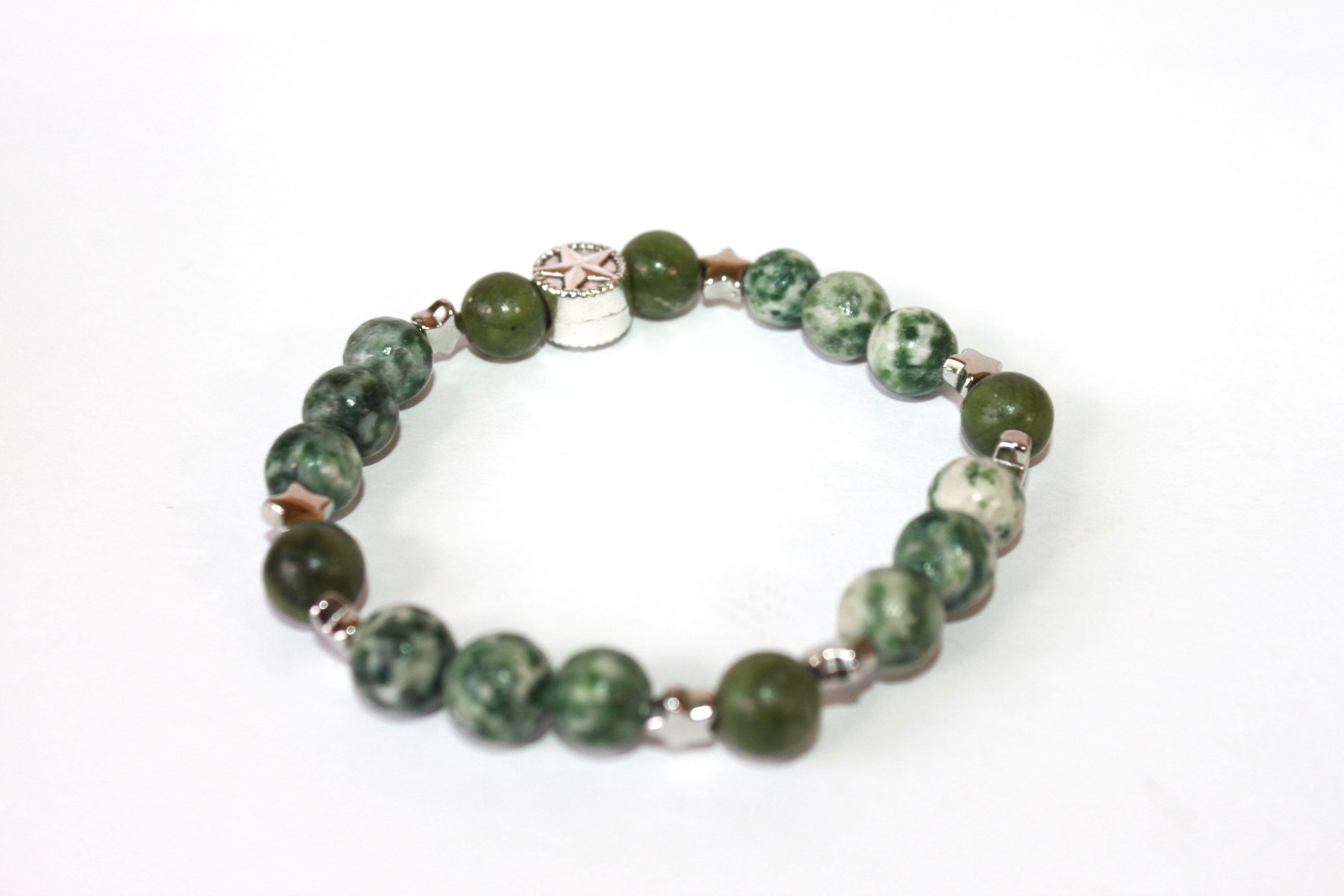 GENUINE Natural Stones/Healing Crystals, hand-crafted bracelets (Green Aventurine, Green Qing Hai Jade, White Quartz, Green Turquoise). BGGRB3