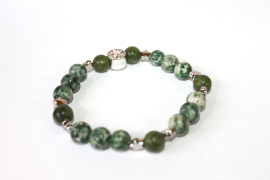 GENUINE Natural Stones/Healing Crystals, hand-crafted bracelets (Green Aventurine, Green Qing Hai Jade, White Quartz, Green Turquoise). BGGRB3