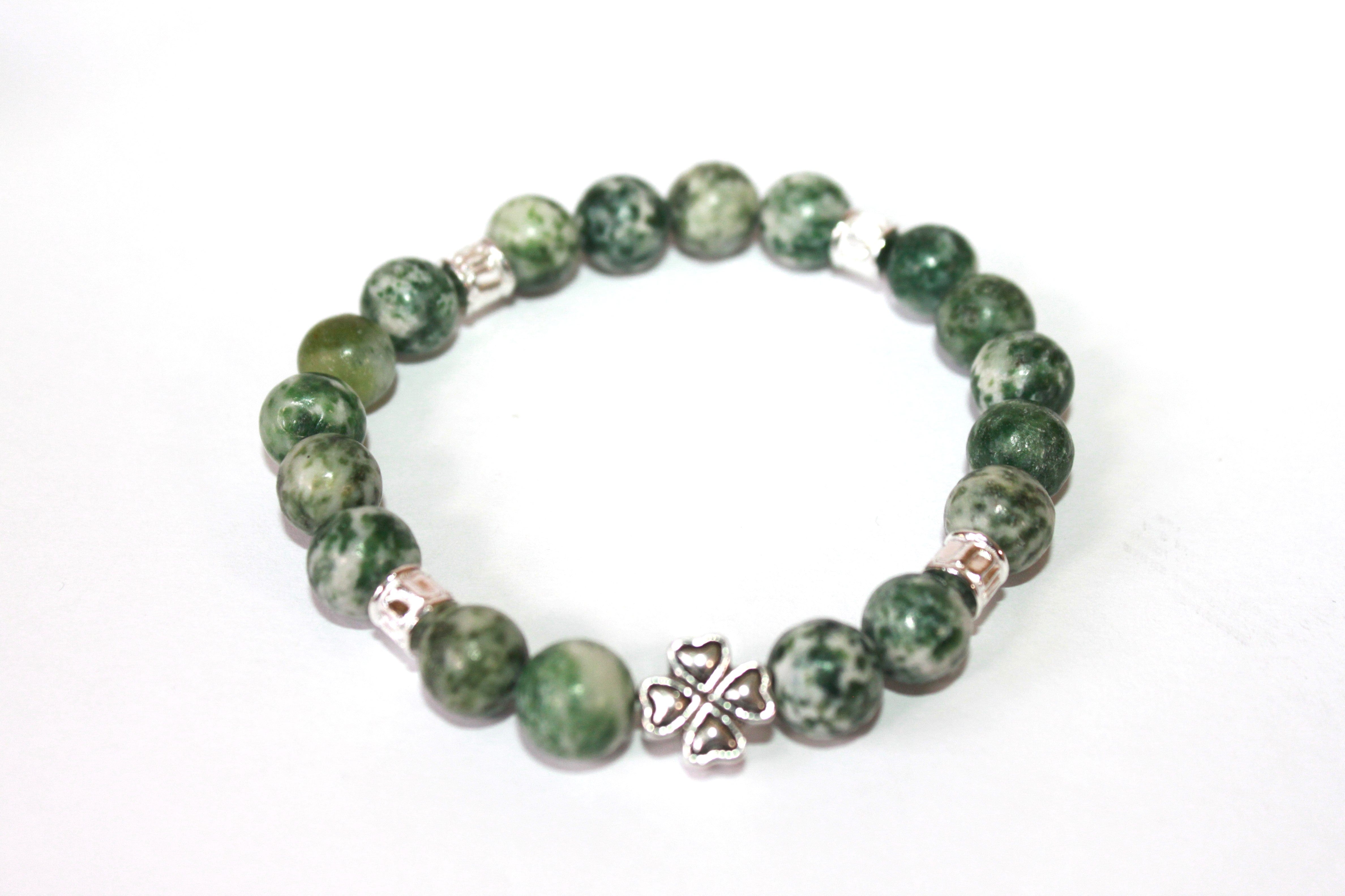 GENUINE Natural Stones/Healing Crystals, hand-crafted bracelets (Green Aventurine, Green Qing Hai Jade, White Quartz, Green Turquoise). BGGRB3
