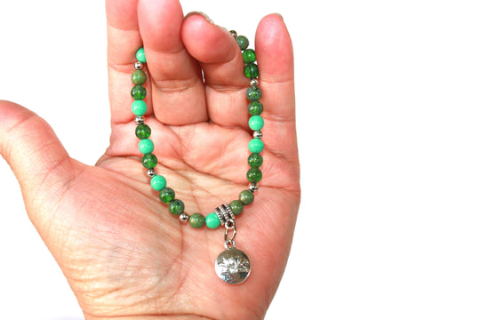 GENUINE Natural Stones/Healing Crystals, hand-crafted bracelets (Green Aventurine, Green Qing Hai Jade, White Quartz, Green Turquoise). BGGRB3
