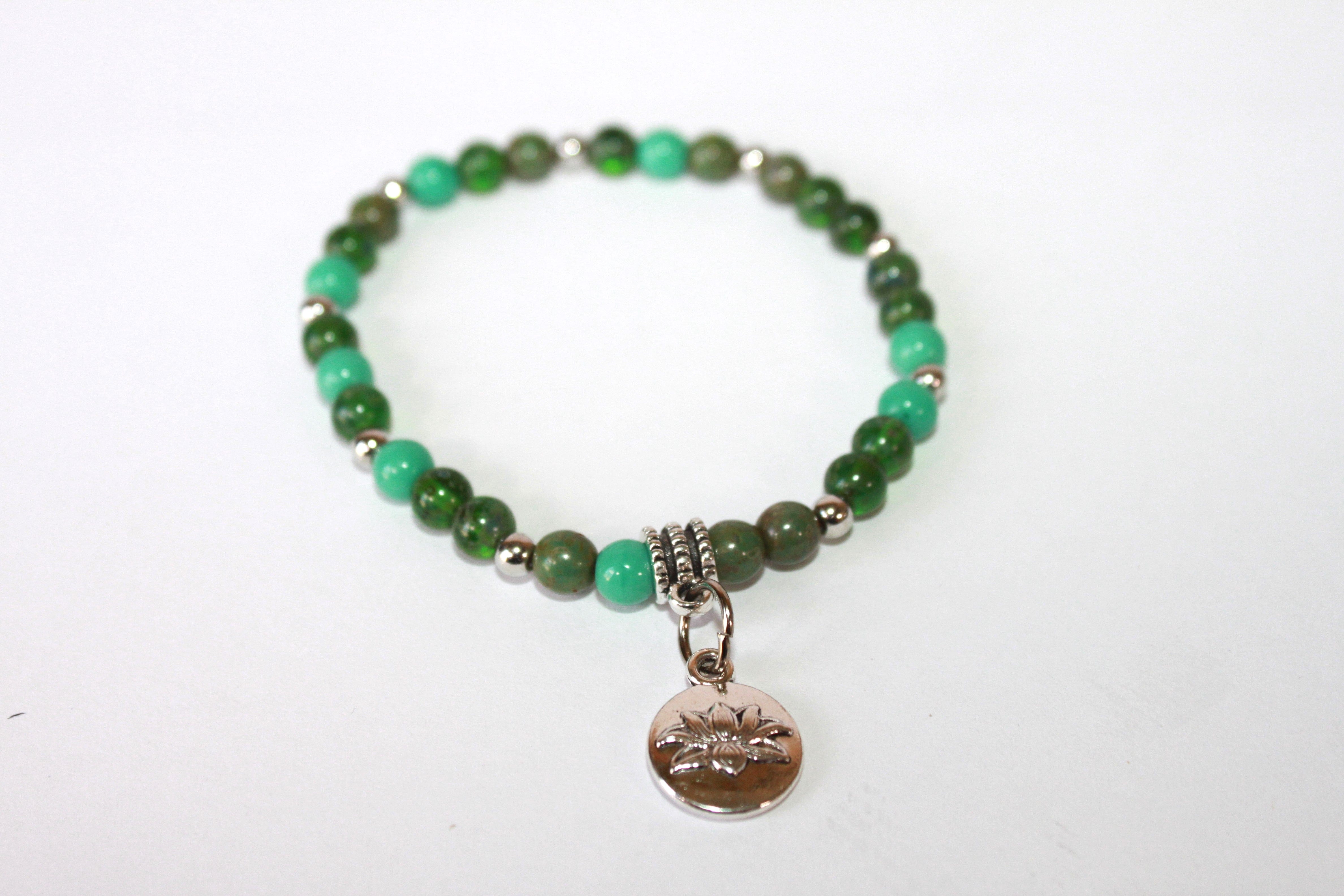 GENUINE Natural Stones/Healing Crystals, hand-crafted bracelets (Green Aventurine, Green Qing Hai Jade, White Quartz, Green Turquoise). BGGRB3