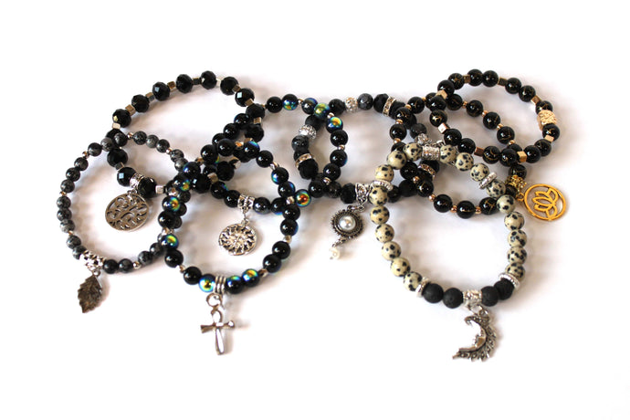 GENUINE Natural Stones/Healing Crystals, hand-crafted bracelets (Multiple styles/color options). Adorned with silver or gold charms.