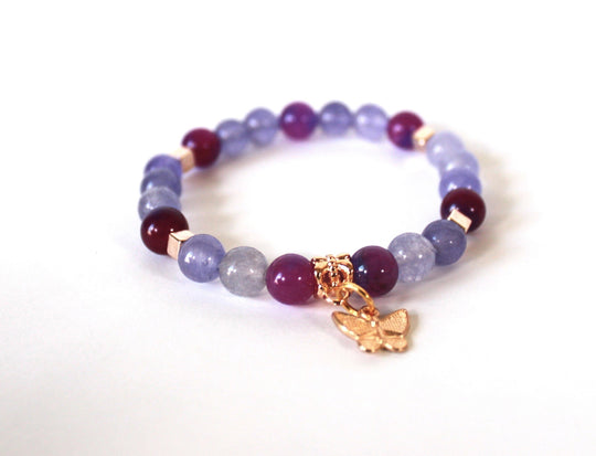 GENUINE Natural Stones/Healing Crystals, hand-crafted bracelets (purple amethyst, pink agate, white quartz).