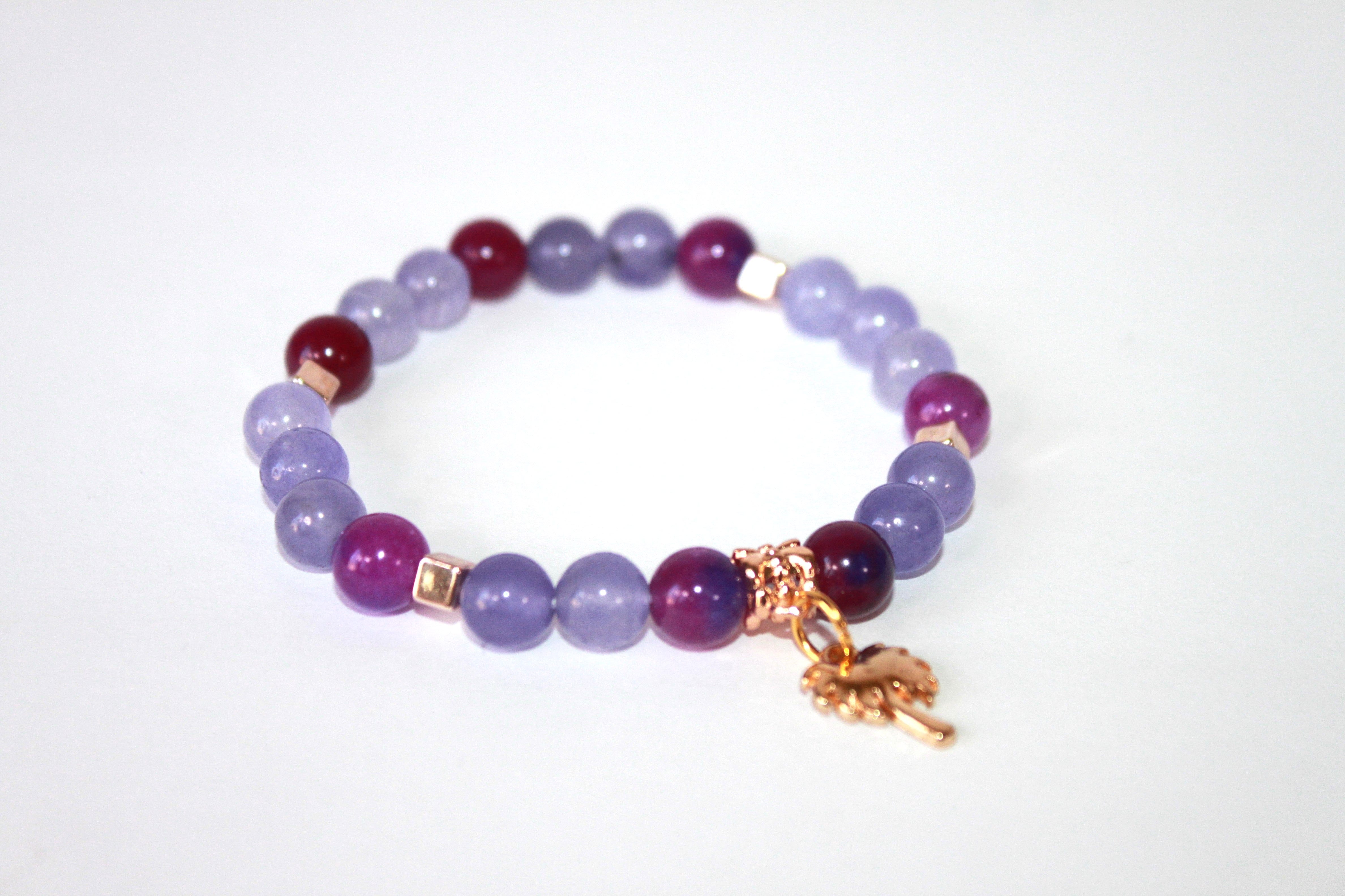 GENUINE Natural Stones/Healing Crystals, hand-crafted bracelets (purple amethyst, pink agate, white quartz).