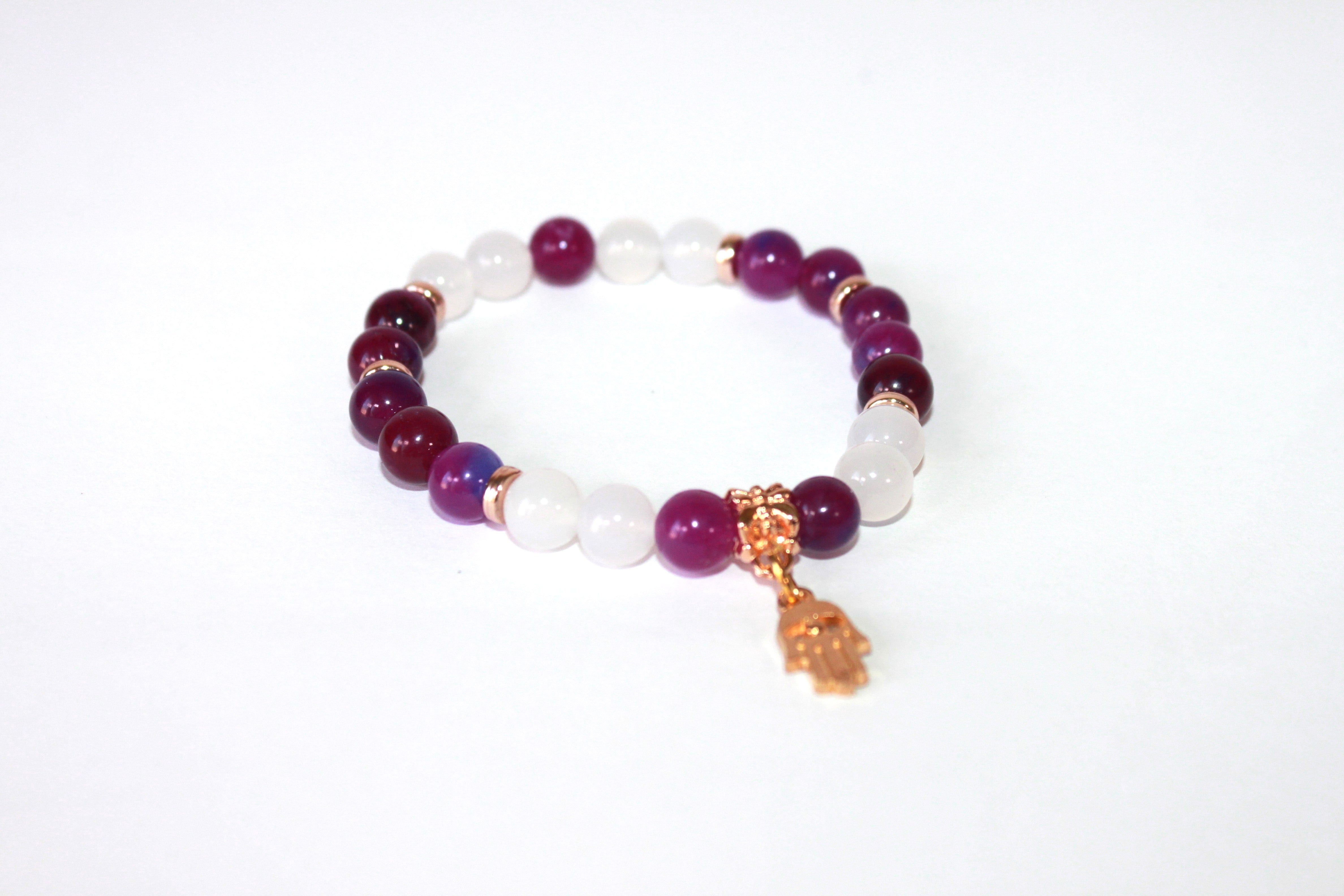 GENUINE Natural Stones/Healing Crystals, hand-crafted bracelets (purple amethyst, pink agate, white quartz).