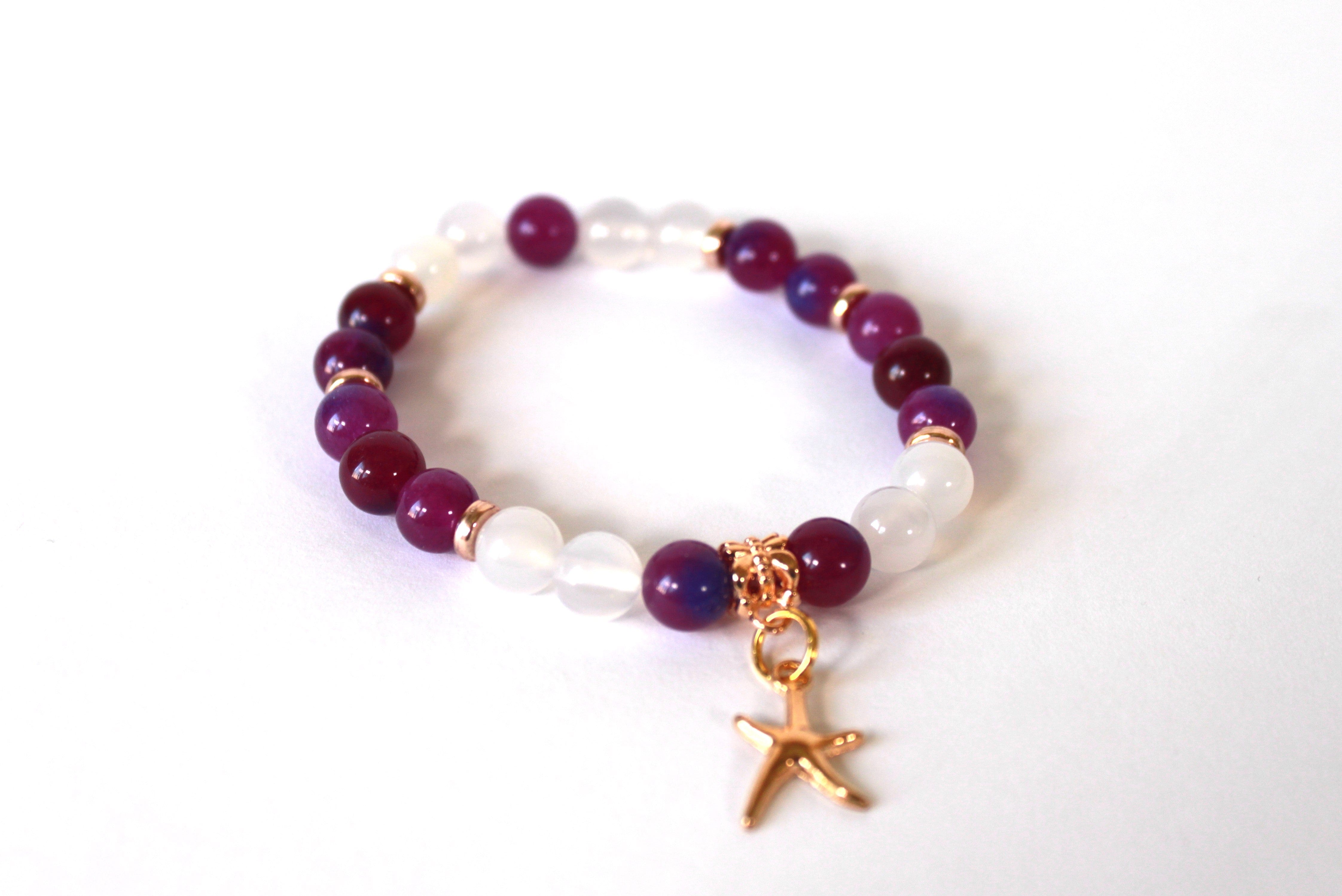 GENUINE Natural Stones/Healing Crystals, hand-crafted bracelets (purple amethyst, pink agate, white quartz).