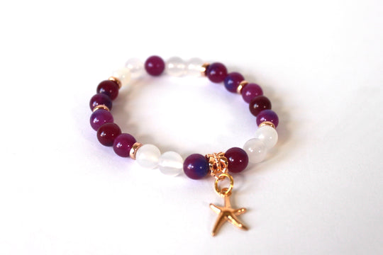 GENUINE Natural Stones/Healing Crystals, hand-crafted bracelets (purple amethyst, pink agate, white quartz).