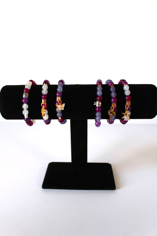 GENUINE Natural Stones/Healing Crystals, hand-crafted bracelets (purple amethyst, pink agate, white quartz).